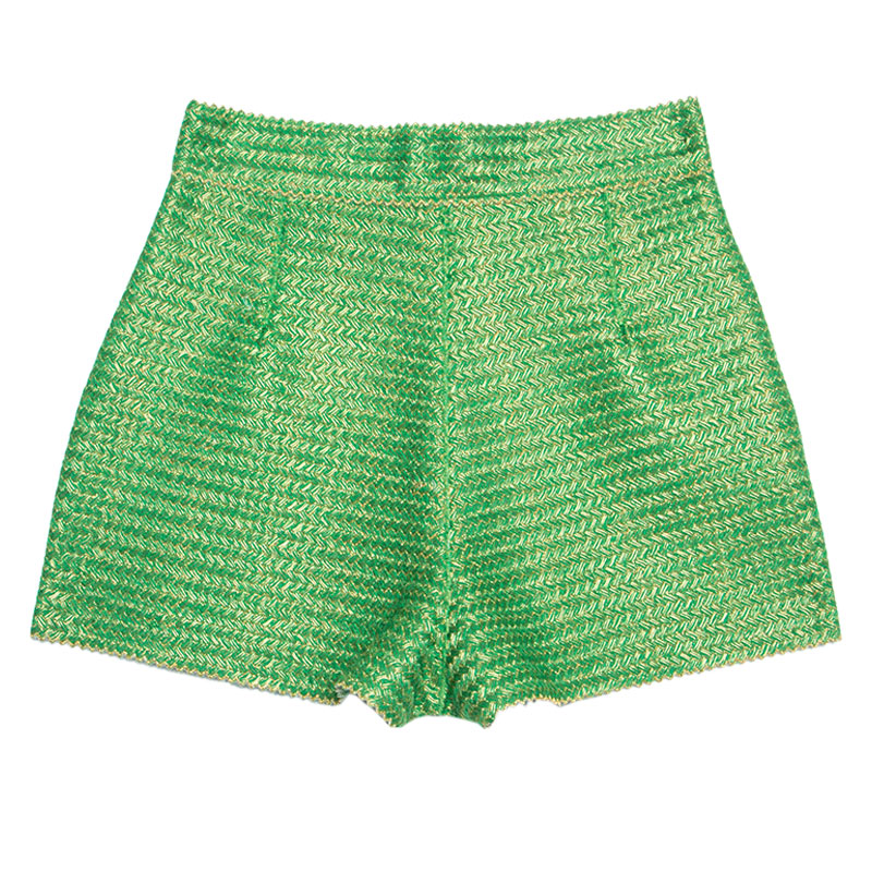 

Ermano Scervino Green and Gold Chevron Knit Woven Shorts