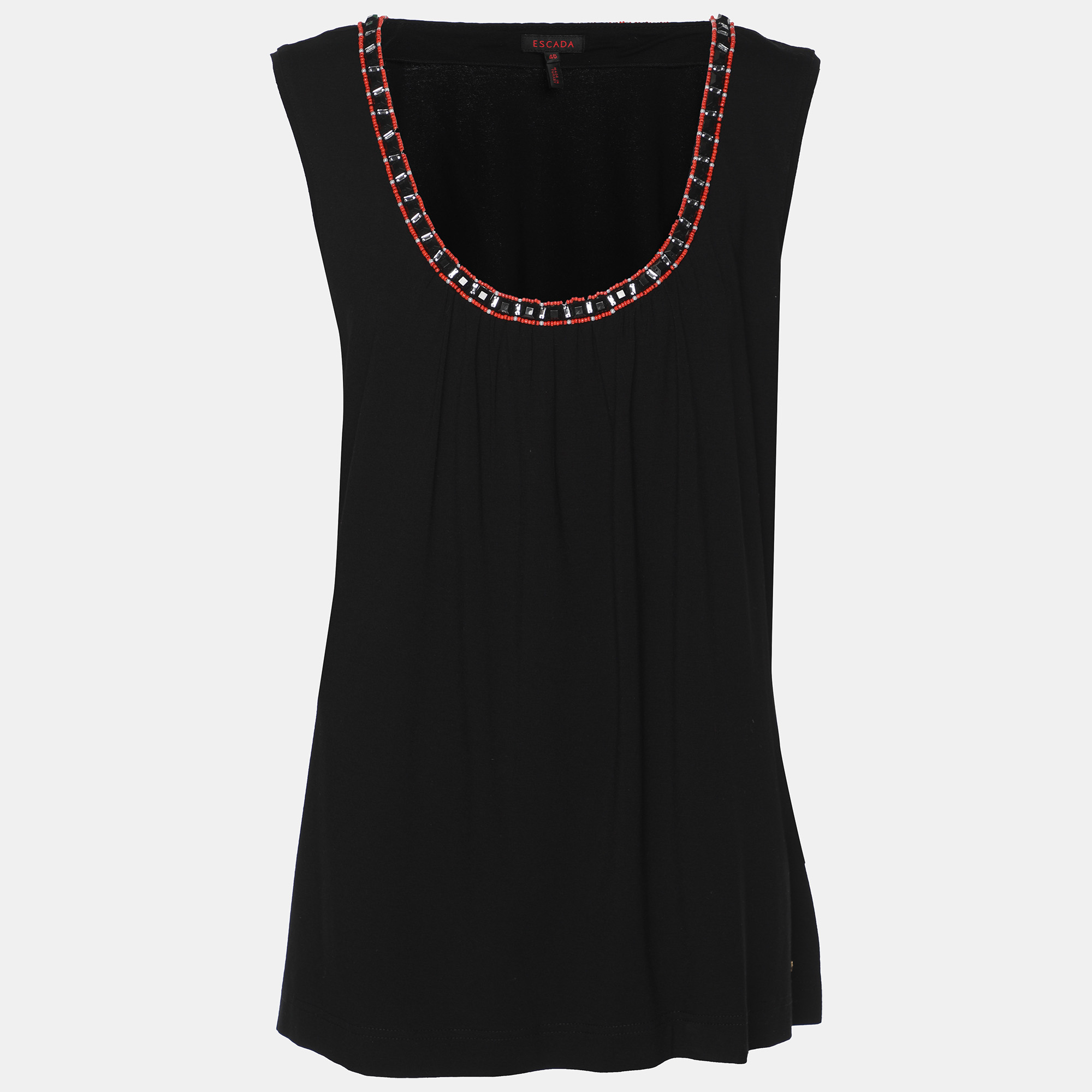 Pre-owned Escada Black Jersey Beads Embellished Sleeveless Tops Xl