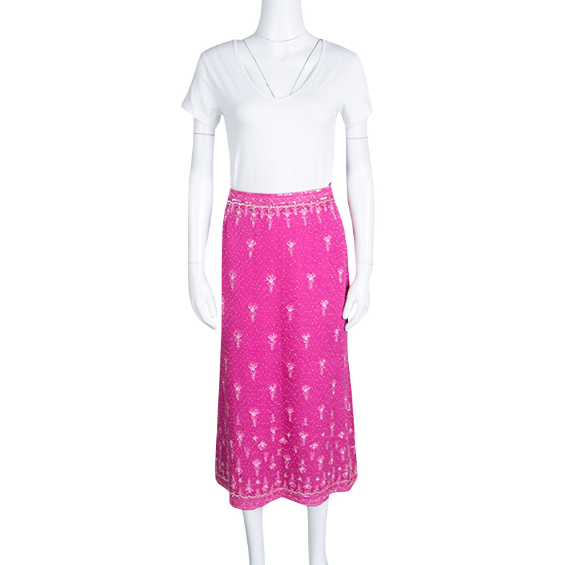 

Escada Pink Embellished Silk Midi Rock Skirt