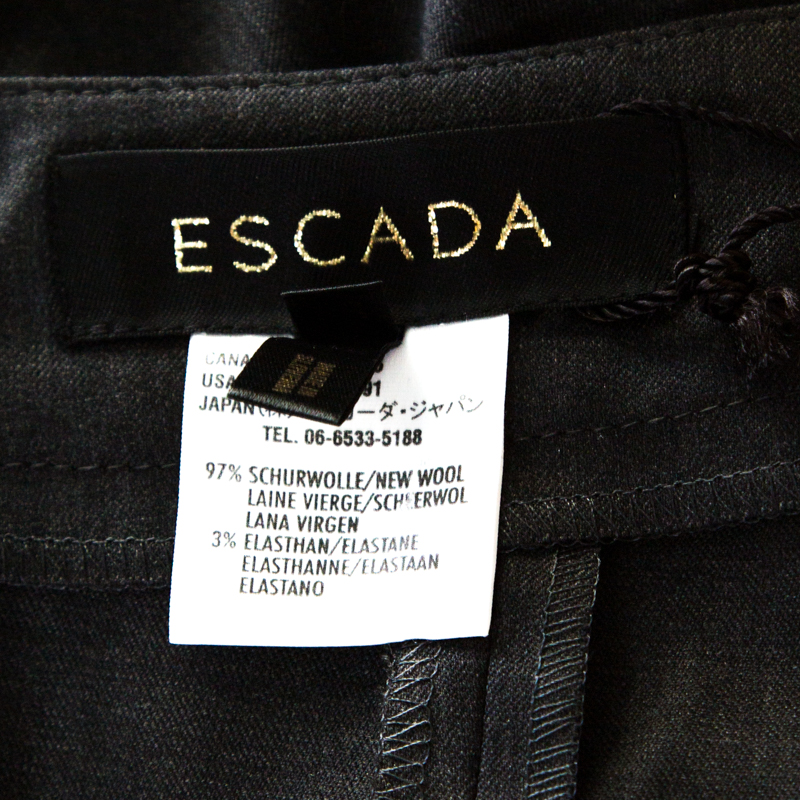 Pre-owned Escada Grey Stretch Wool High Waist Wide Leg Trousers M