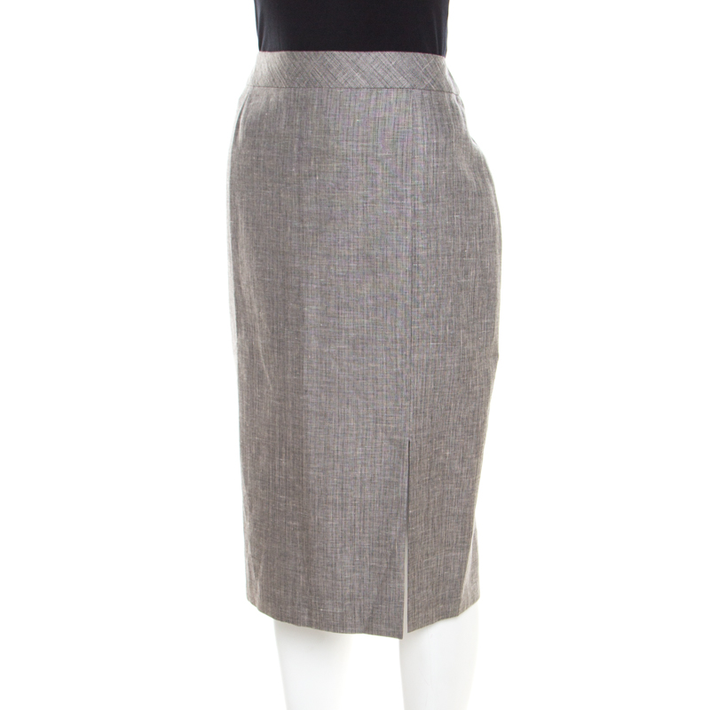 

Escada Grey Linen and Wool Front Slit Detail Pencil Skirt