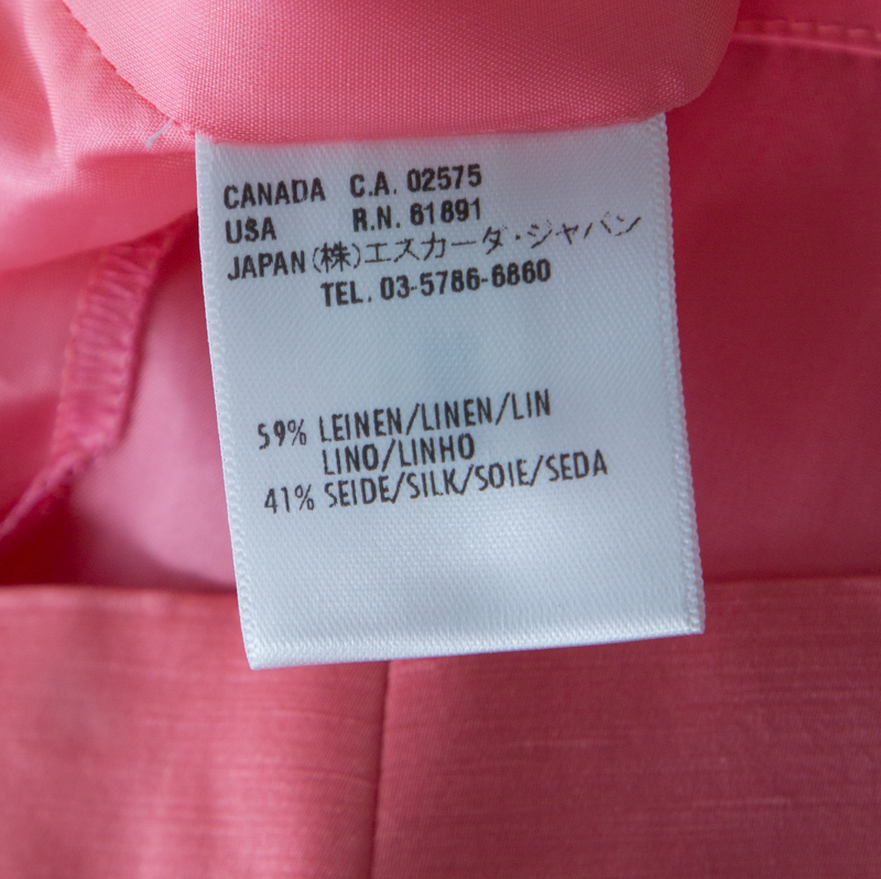 Pre-owned Escada Pink Slub Linen And Silk Logo Belt Detail High Waist Skirt M