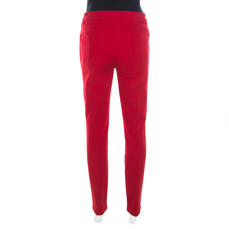 Pre-owned Escada Garnet Red Stretch Denim Teresa Straight Leg Jeans S