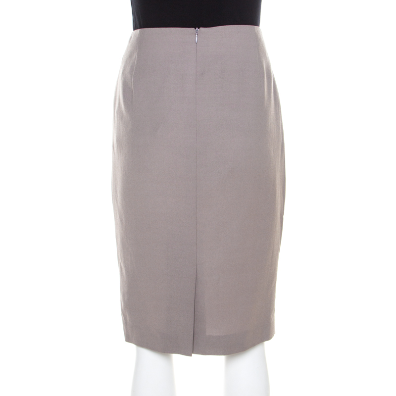 Pre-owned Escada Shadow Grey Wool Inverted Pleat Detail Renja Pencil Skirt M