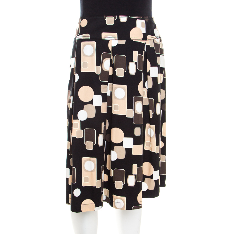 

Escada Black Geometric Print Cotton Pleated Skirt L