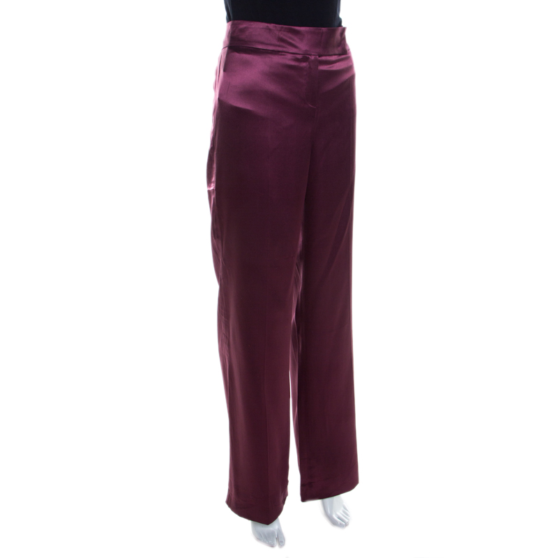 

Escada Purple Silk Wide Leg Hose Trousers