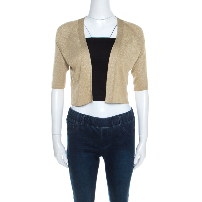 Escada Sandgold Lurex Knit Cropped Samanat Cardigan S