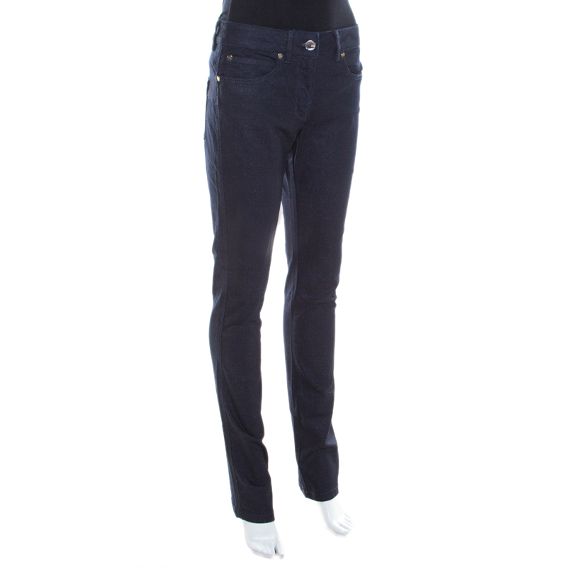 

Escada Navy Blue Glitter Denim Straight Leg Jeans