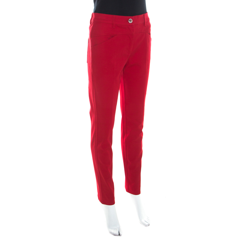 Pre-owned Escada Garnet Red Stretch Denim Teresa Straight Leg Jeans M