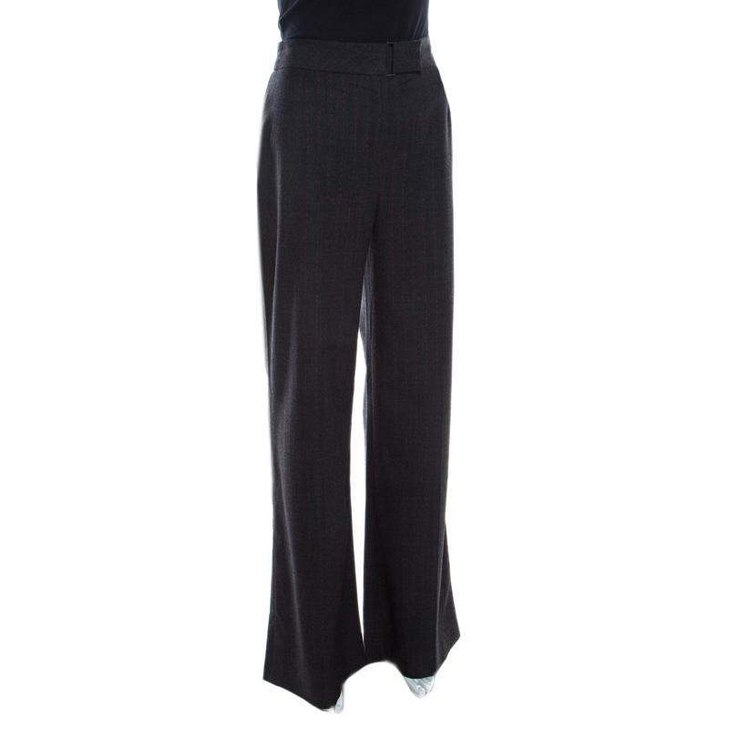 

Escada Grey Contrast Broken Striped Stretch Wool High Waist Trousers