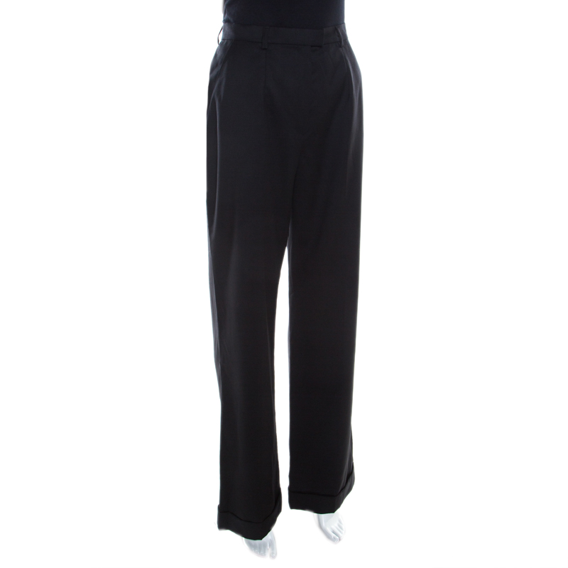 

Escada Black Wool Gabardine High Waist Wide Leg Trousers