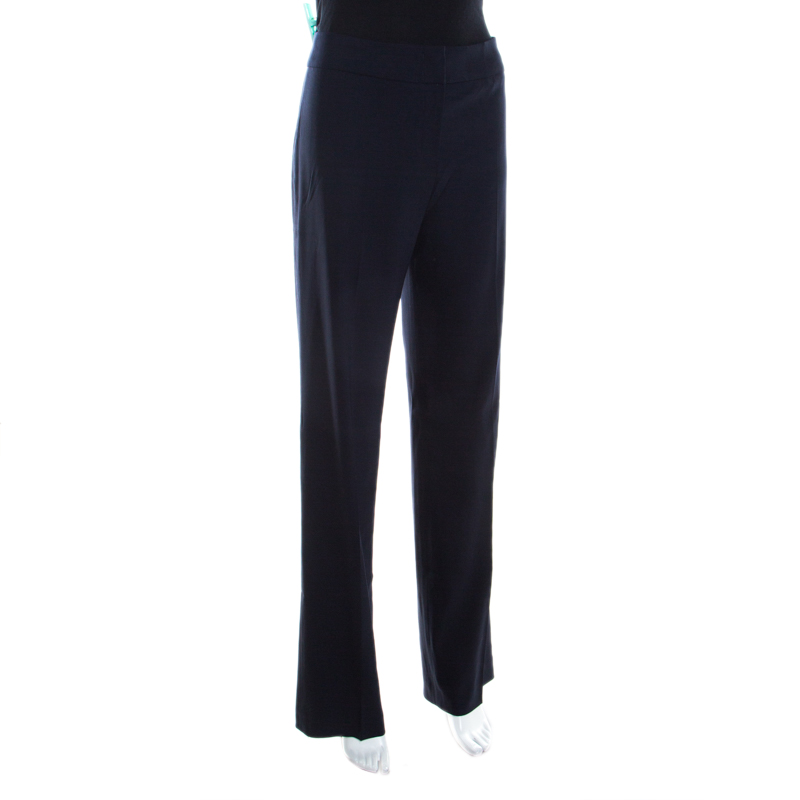 

Escada Navy Blue Stretch Wool Crepe High Waist Tanja Trousers