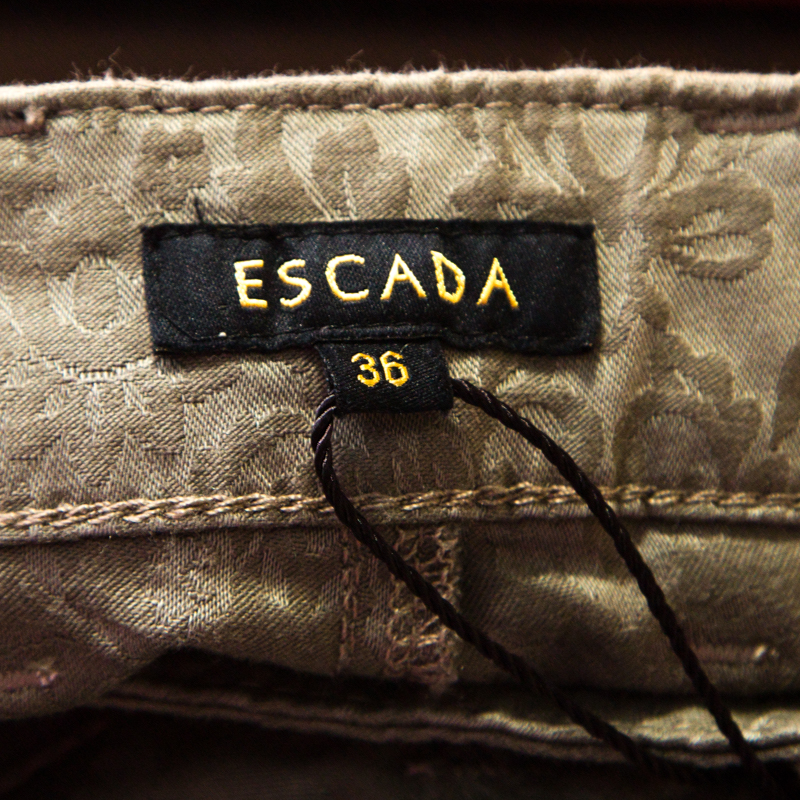 Pre-owned Escada Grey Floral Jacquard Stretch Denim Skinny Jeans M