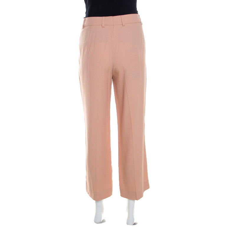 Pre-owned Escada Desert Rose Pink Crepe Tailored Torill Straight Trousers M