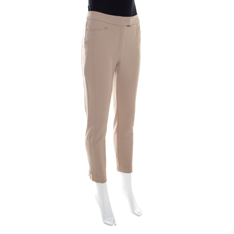 

Escada Pampas Beige Metal Hem Tip Detail Cropped Taketa Trousers S