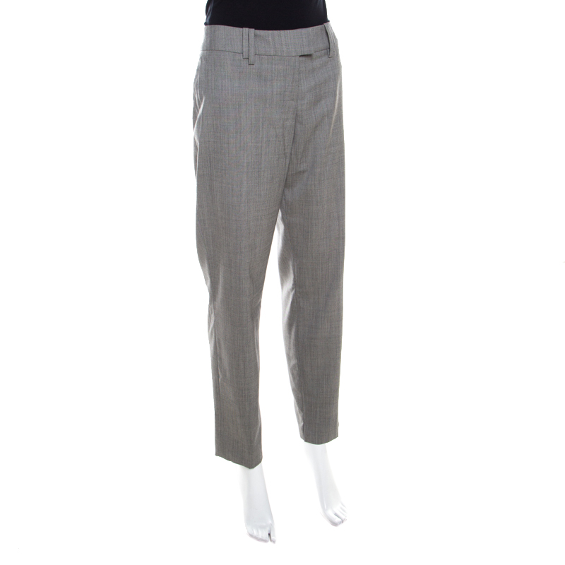 Pre-owned Escada Grey Stretch Wool Slit Detail Tapered Trousers M