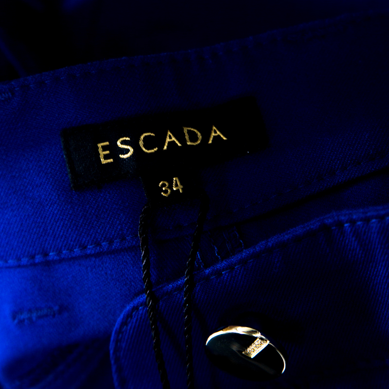 Pre-owned Escada Cobalt Blue Stretch Denim Teresa Straight Leg Jeans S