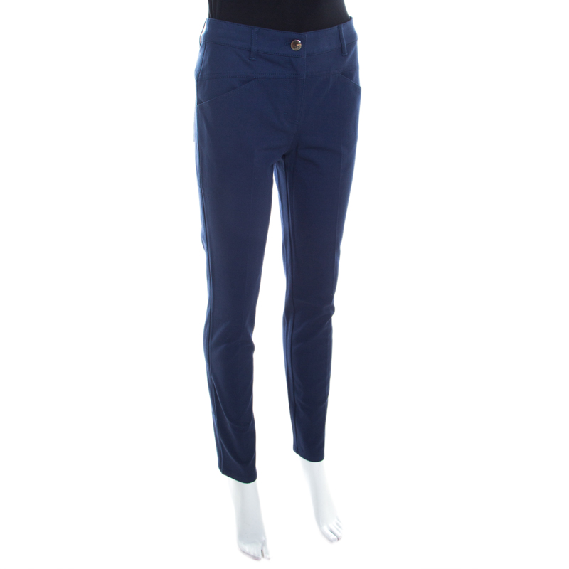 Pre-owned Escada Saphire Blue Stretch Denim Teresa Straight Leg Jeans S