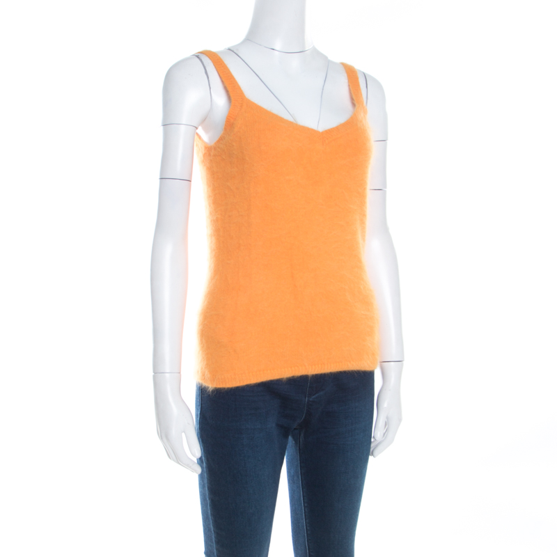 

Escada Yellow Angora Rib Knit Silk Lined Fuzzy Tank Top