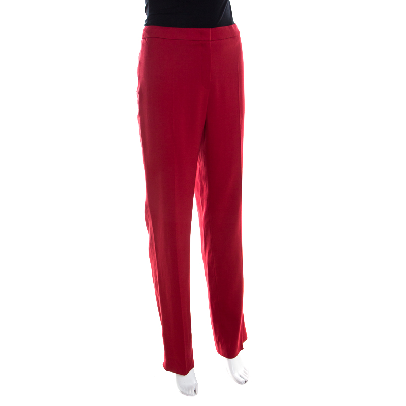 

Escada Ruby Red Wool Crepe High Waist Tovah Trousers