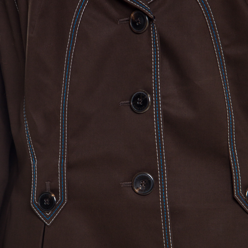 Pre-owned Escada Military Green Cotton Topstitch Detail Button Front Blazer Xl