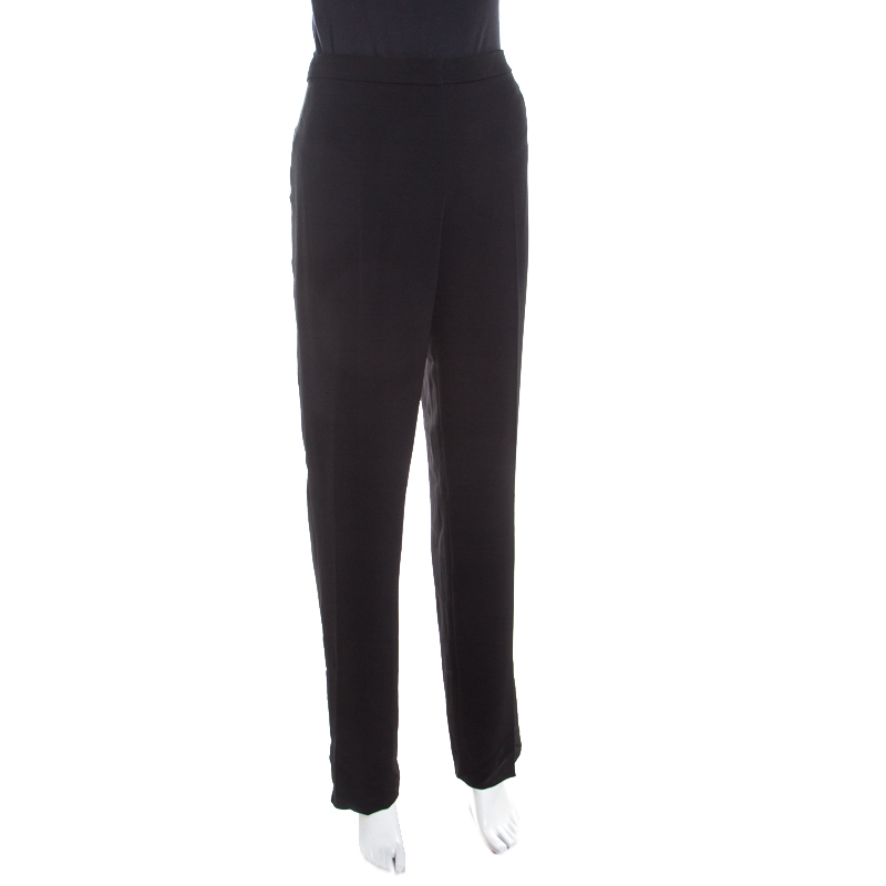 Pre-owned Escada Black Wool Crepe High Waist Tovah Trousers M