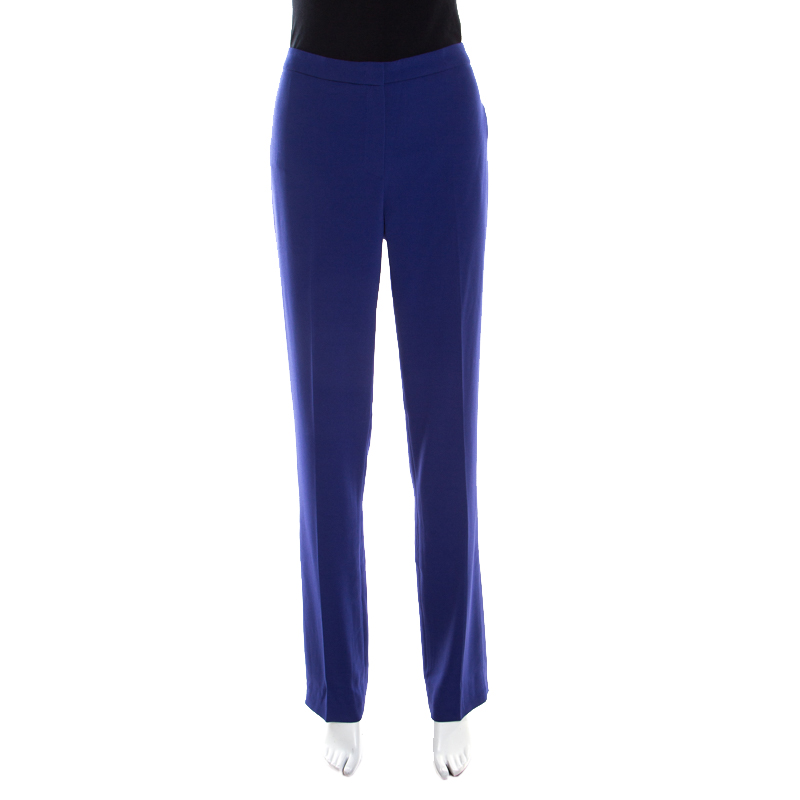 Pre Owned Escada Bluebell Blue Crepe High Waist Tovah Trousers L
