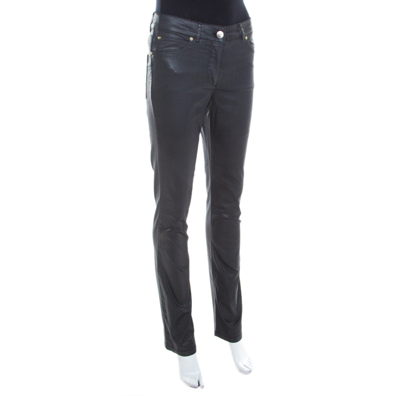 

Escada Grey Coated Stretch Denim Straight Leg Jeans