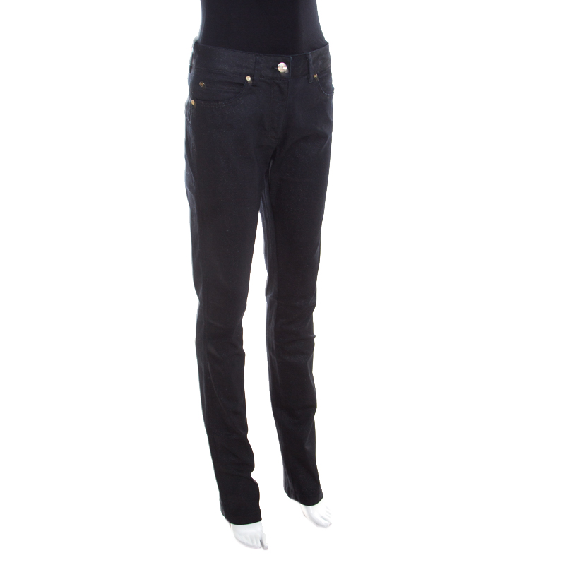 

Escada Black Glitter Denim High Rise Straight Leg Jeans