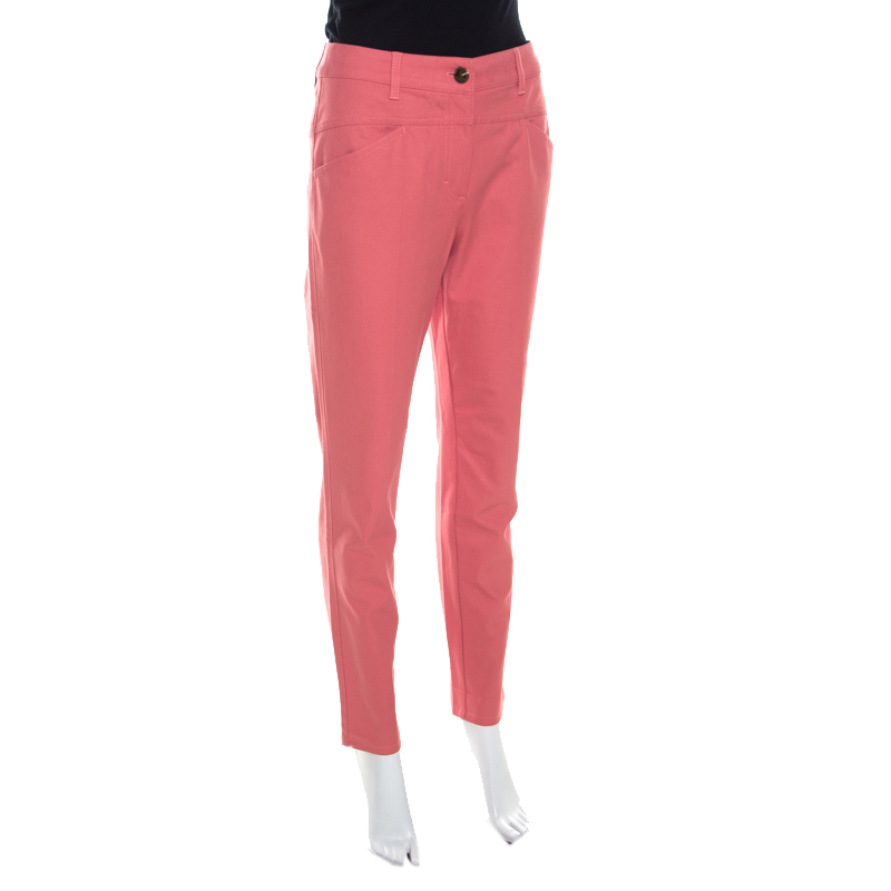 Pre-owned Escada Coral Pink Stretch Denim Teresa Straight Leg Jeans M