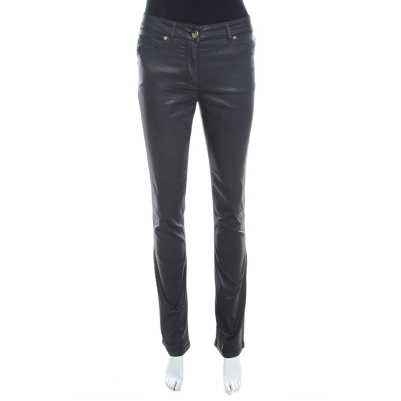 coated straight leg jeans