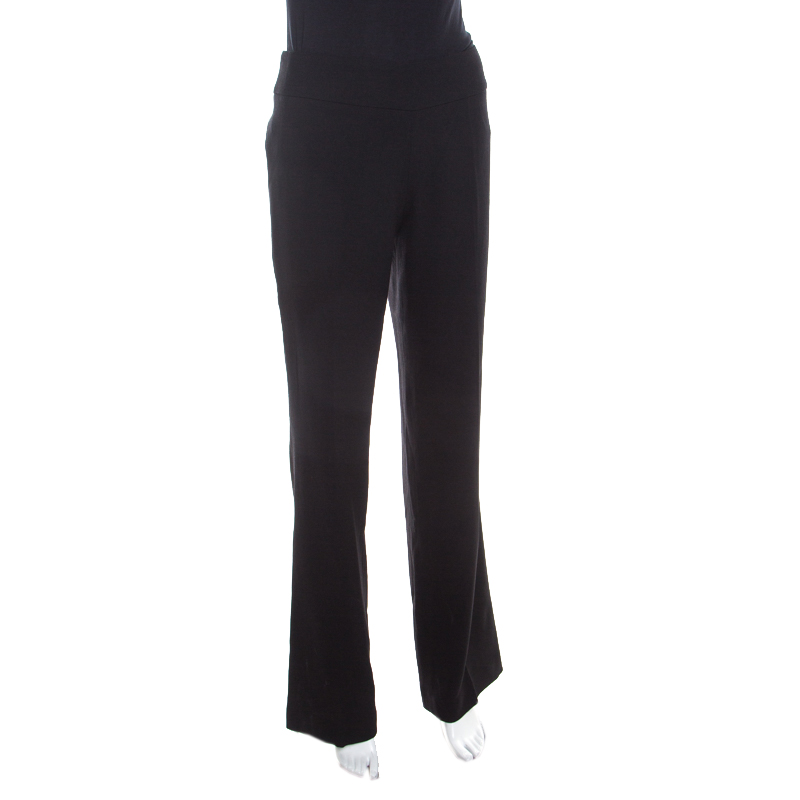 

Escada Black Stretch Wool Crepe High Waist Straight Leg Trousers