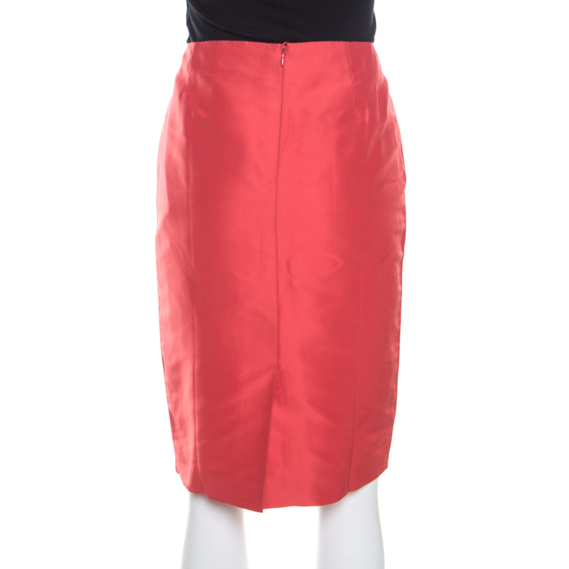 Pre-owned Escada Burnt Orange Silk Pencil Skirt M