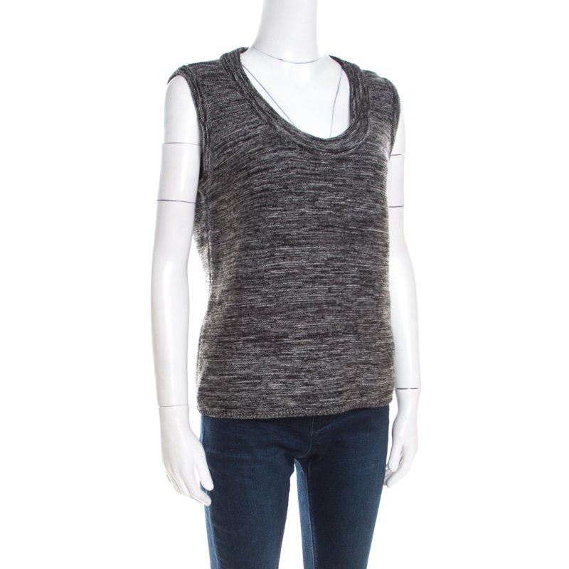 

Escada Marled Grey Wool Blend Sleeveless Scoop Neck Sweater Top