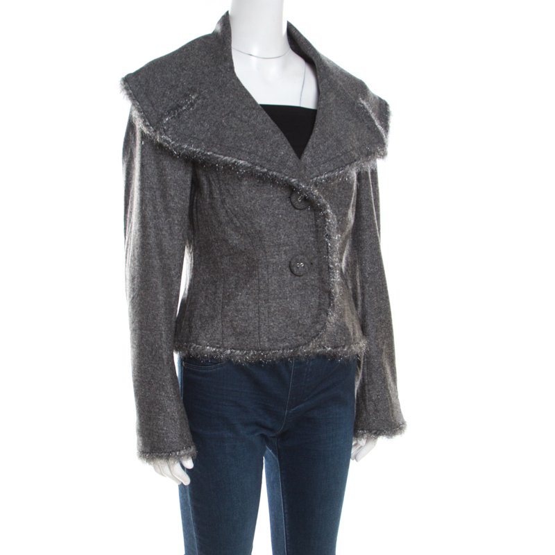 

Escada Grey Wool Tinsel Trim Tailored Blazer