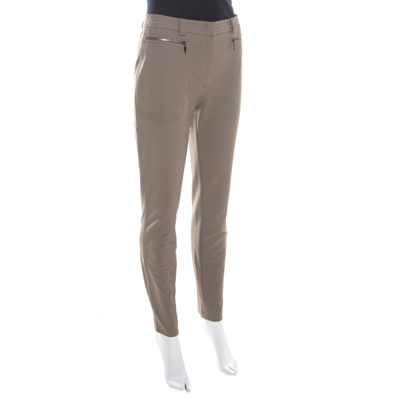 

Escada Tobacco Brown Stretch Knit Topstitch Detail Tjersti Skinny Pants