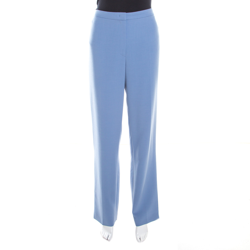 Escada Sky Blue Wool Crepe High Waist Tovah Trousers L