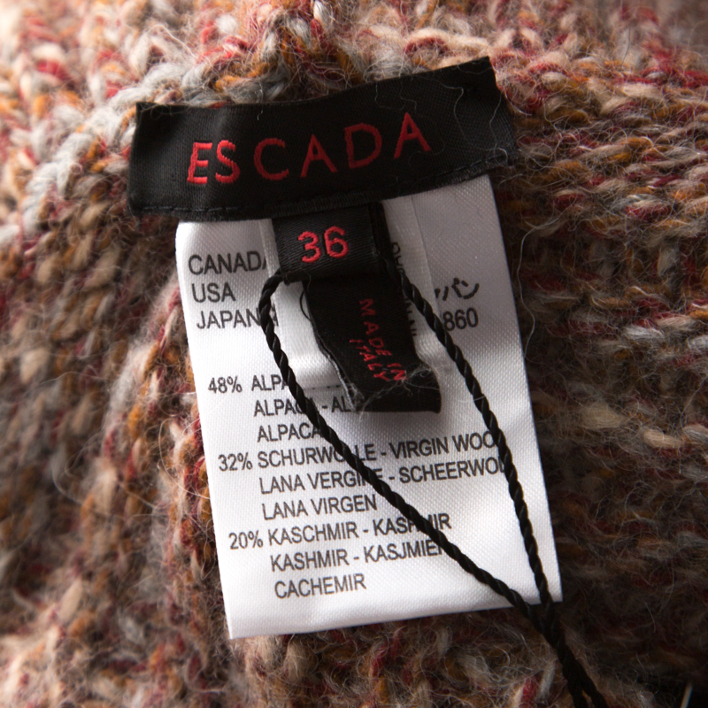 Pre-owned Escada Multicolor Chunky Knit Alpaca Blend Turtleneck Cape M