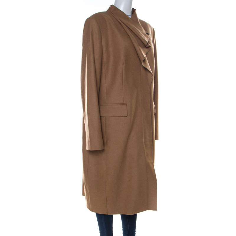

Escada Beige Wool Waterfall Lapel Mid Length Coat