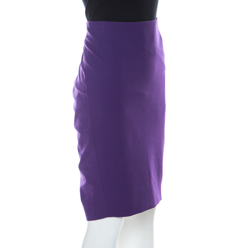 

Escada Purple Stretch Crepe Ruched Back Pencil Skirt