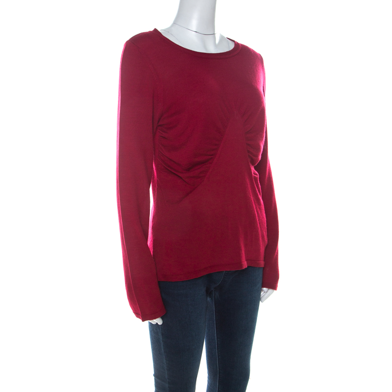 

Escada Red Cashmere Knit Ruched Front Top