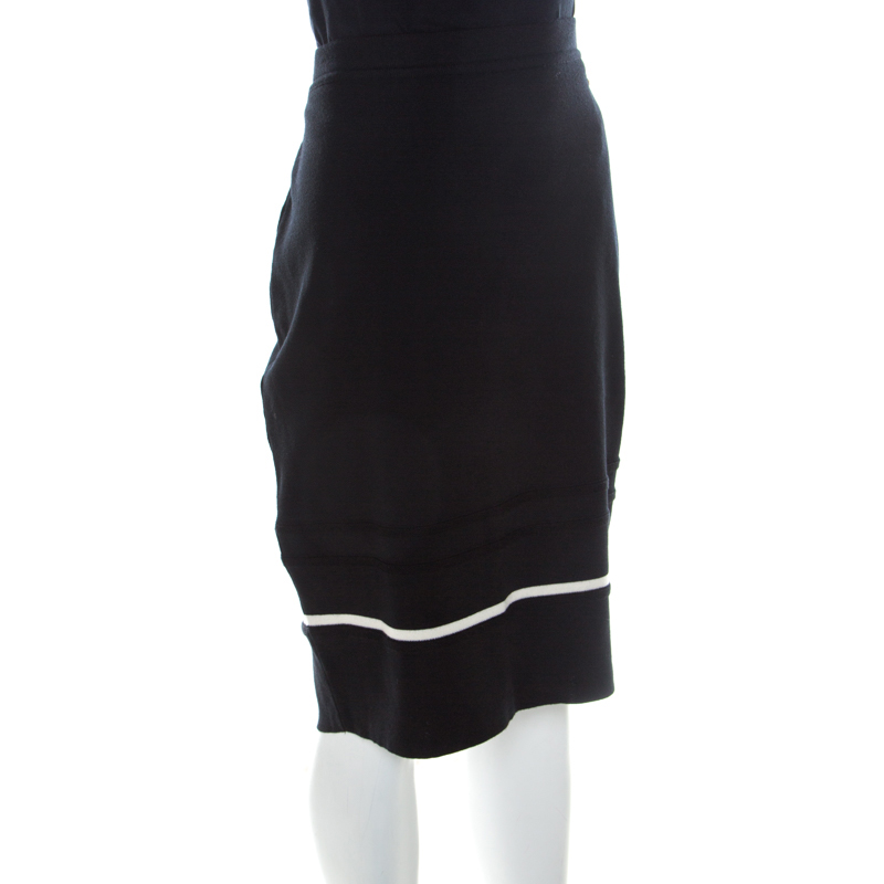 

Escada Black Contrast Striped Wool Pencil Skirt