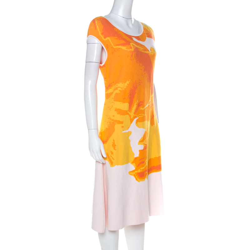 

Escada Sunset Orange Fantasy Print Pique Knit Shaleesa A Line Dress