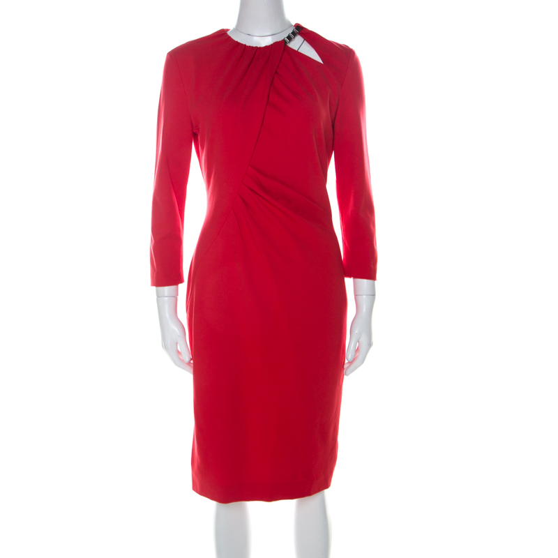 Escada Red Jersey Long Sleeve Dachain Sheath Dress M Escada | TLC