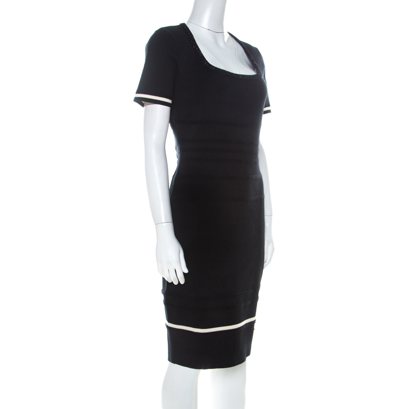 

Escada Black Stretch Wool Scoop Neck Sahkyo Bodycon Dress