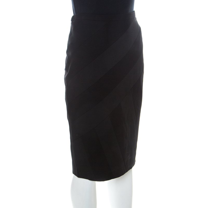 

Escada Black Stretch Knit Paneled Roselis Pencil Skirt