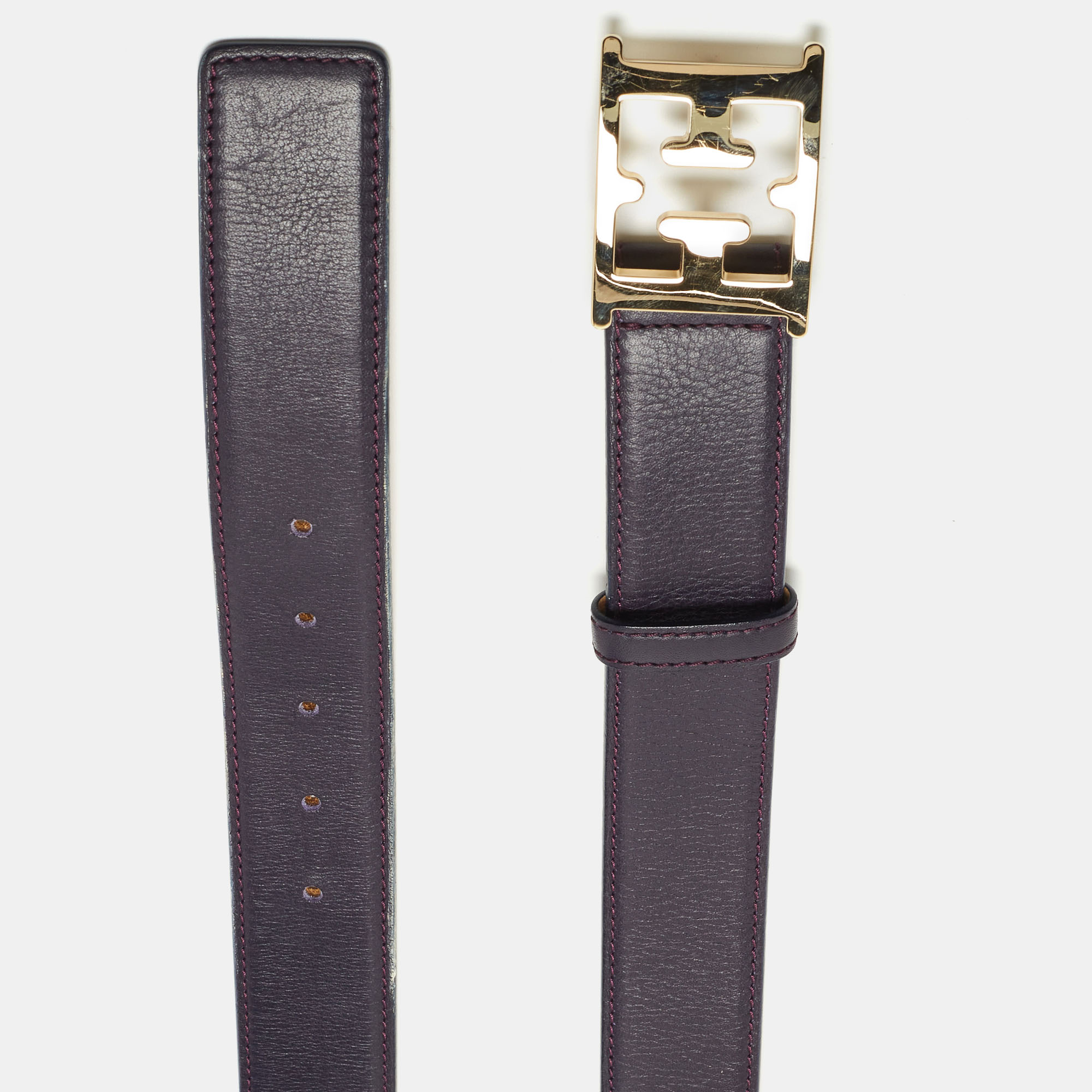 

Escada Plum Leather E Logo Buckle Belt, Purple