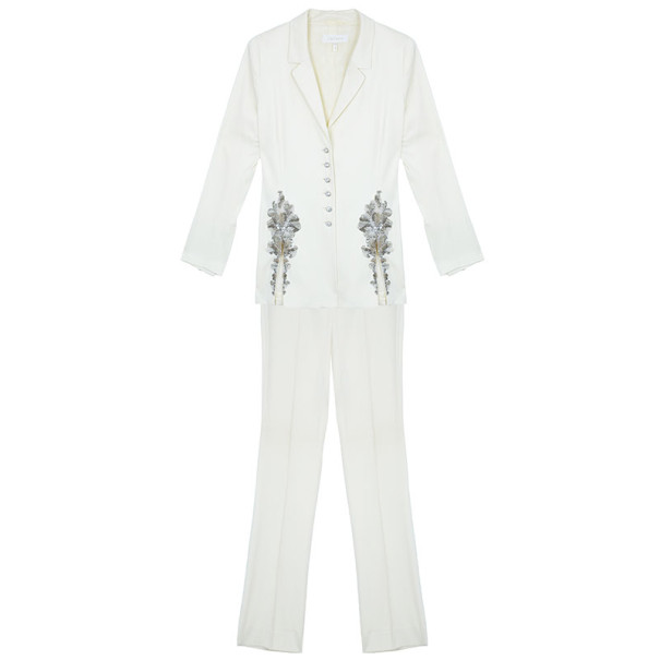 Pre Owned Escada Off-White Embroidered Suit M
