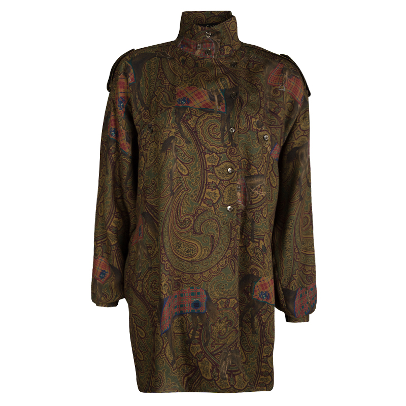 Pre Owned Escada Margaretha Ley Multicolor Paisley Horse Print Wool Blouse M