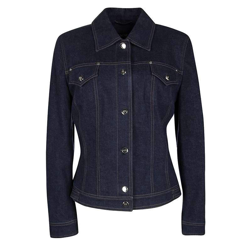 Escada Indigo Dark Wash Denim Buckle Detail Button Front Jacket S